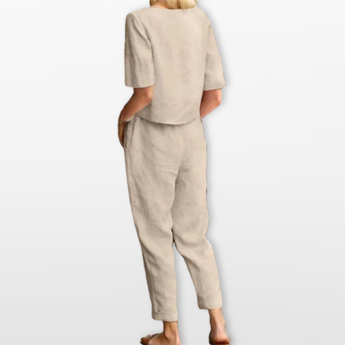 Women Linen Blend Two Piece Lounge Set
