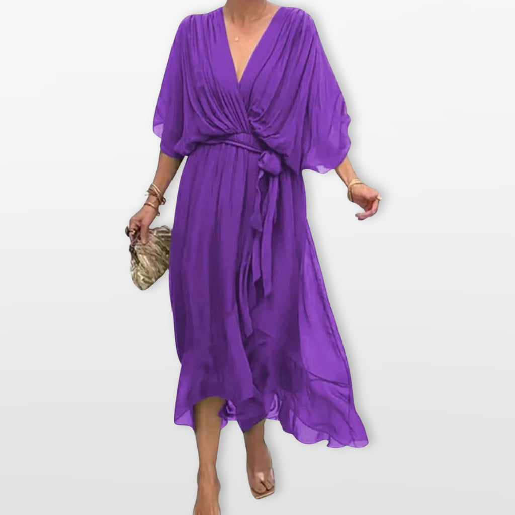 Women’s V Neck Midi Dress Flowy Wrap Dress
