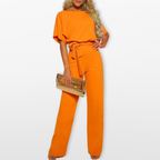 Women Relaxed Wide Leg Tie Waist Jumpsuit