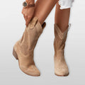 Women’s Perforated Cowboy Boots Western Suede