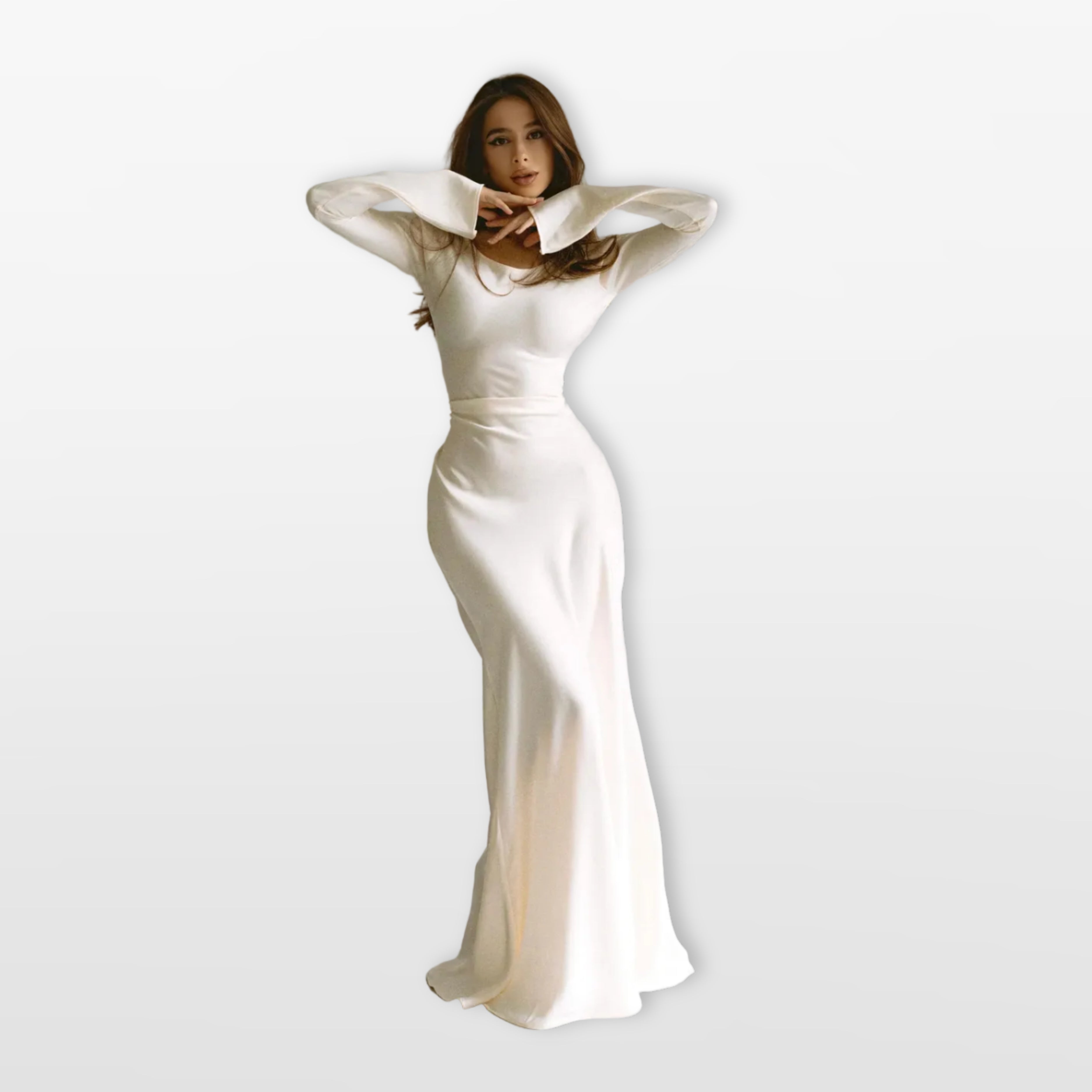 Women’s Satin Maxi Dress Long Sleeve Elegant