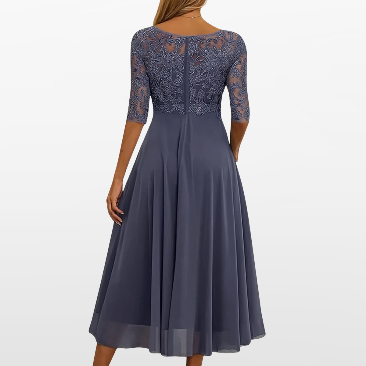 Women Elegant Lace Midi Evening Dress