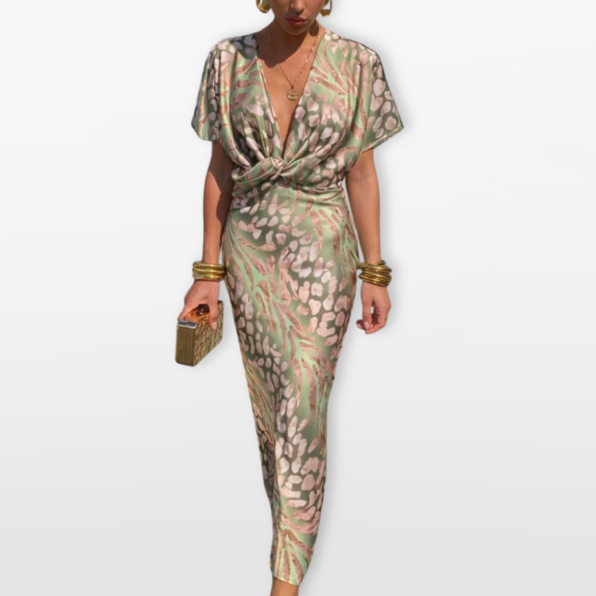 Women Twist Front Midi Evening Dress