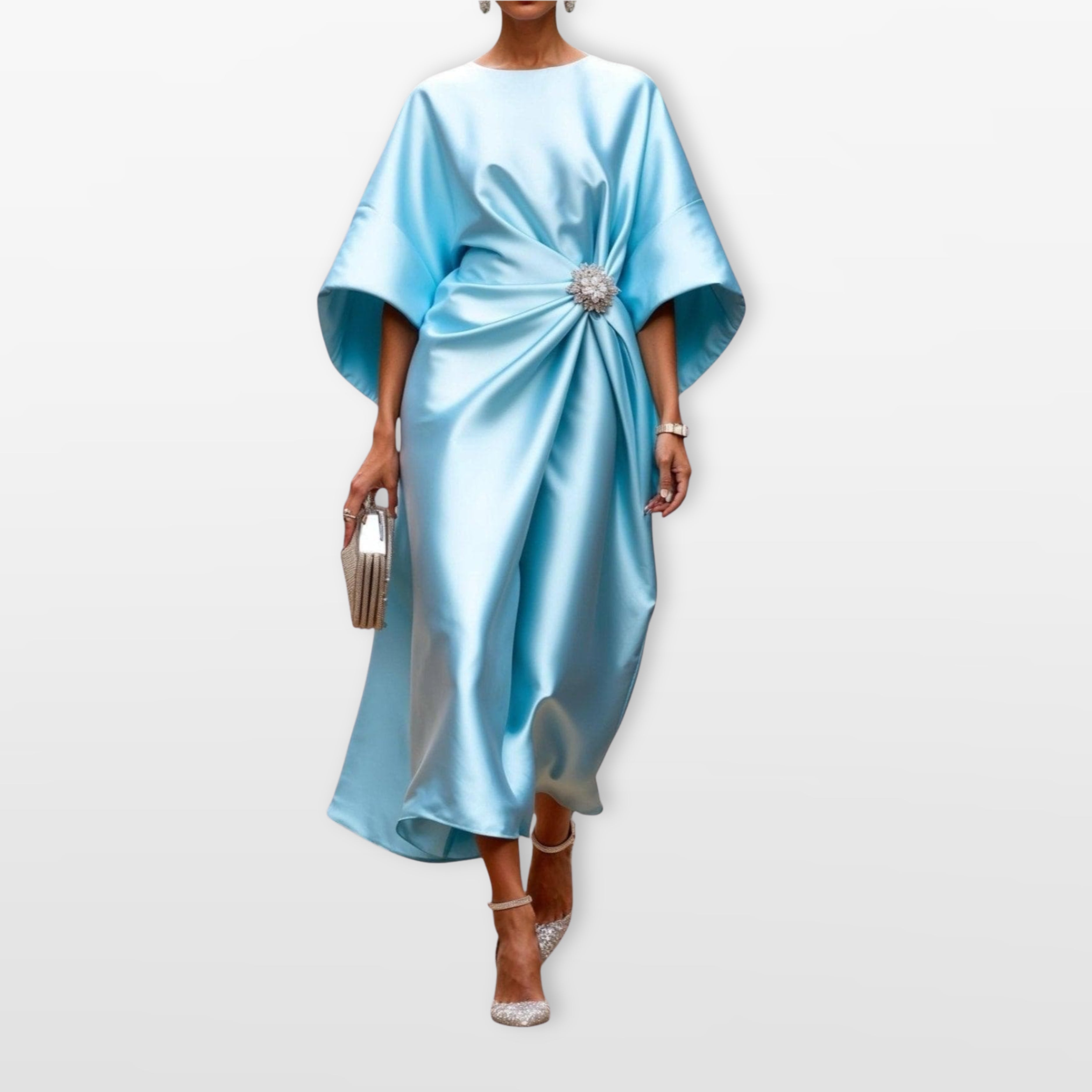 Women Draped Satin Midi Dress