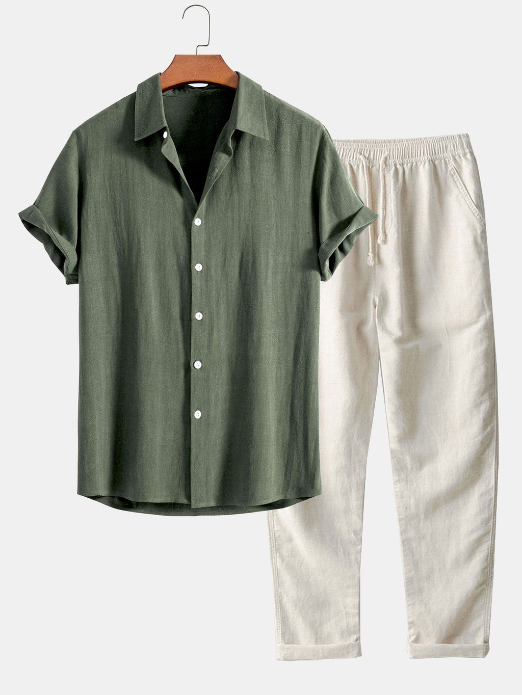 Men’s Casual Short Sleeve Shirt and Pants Set