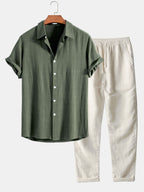 Men’s Casual Short Sleeve Shirt and Pants Set