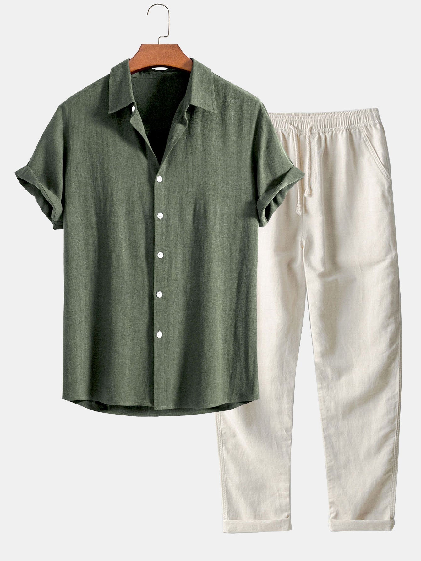 Men’s Casual Short Sleeve Shirt and Pants Set