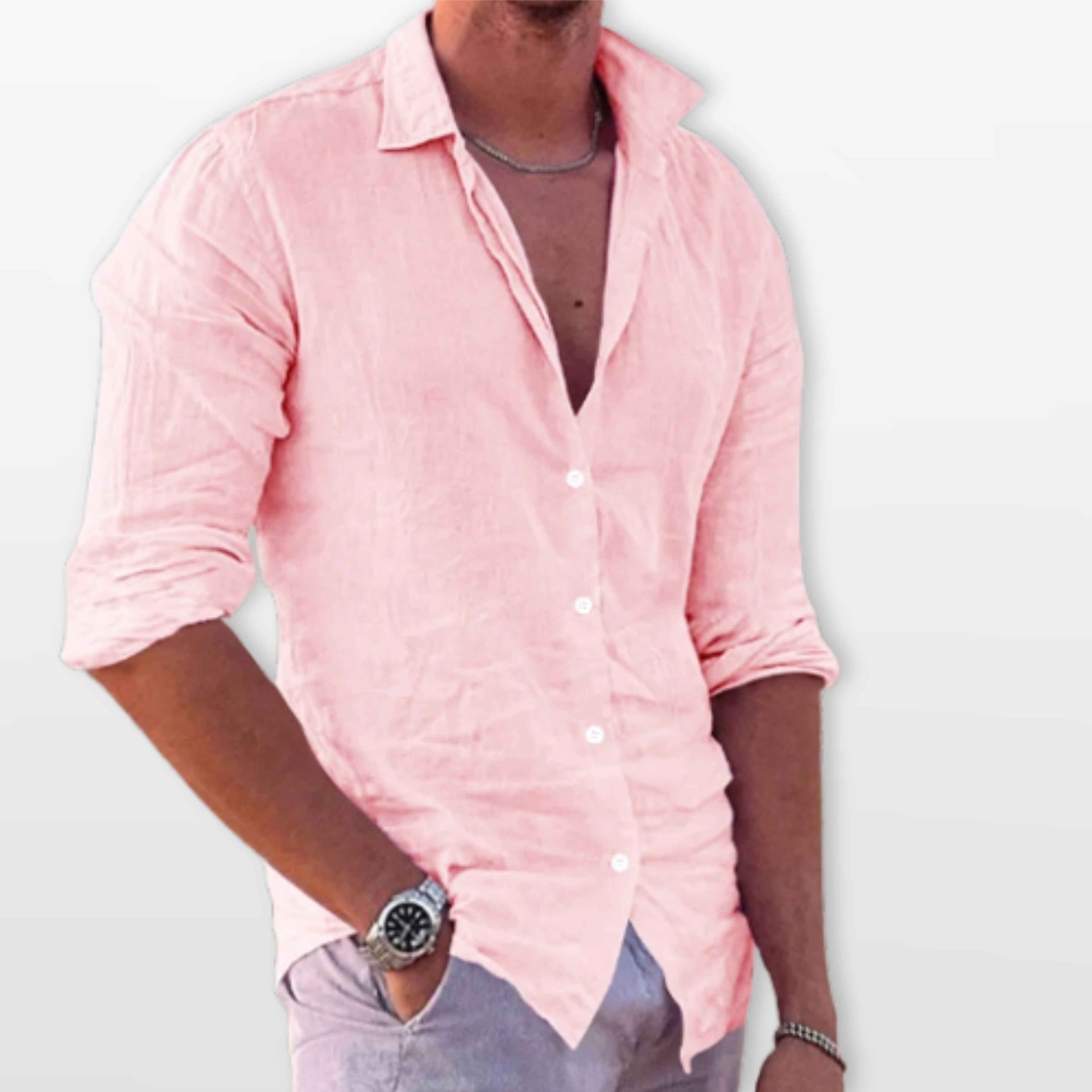 Men’s Casual Linen Beach Button Shirt