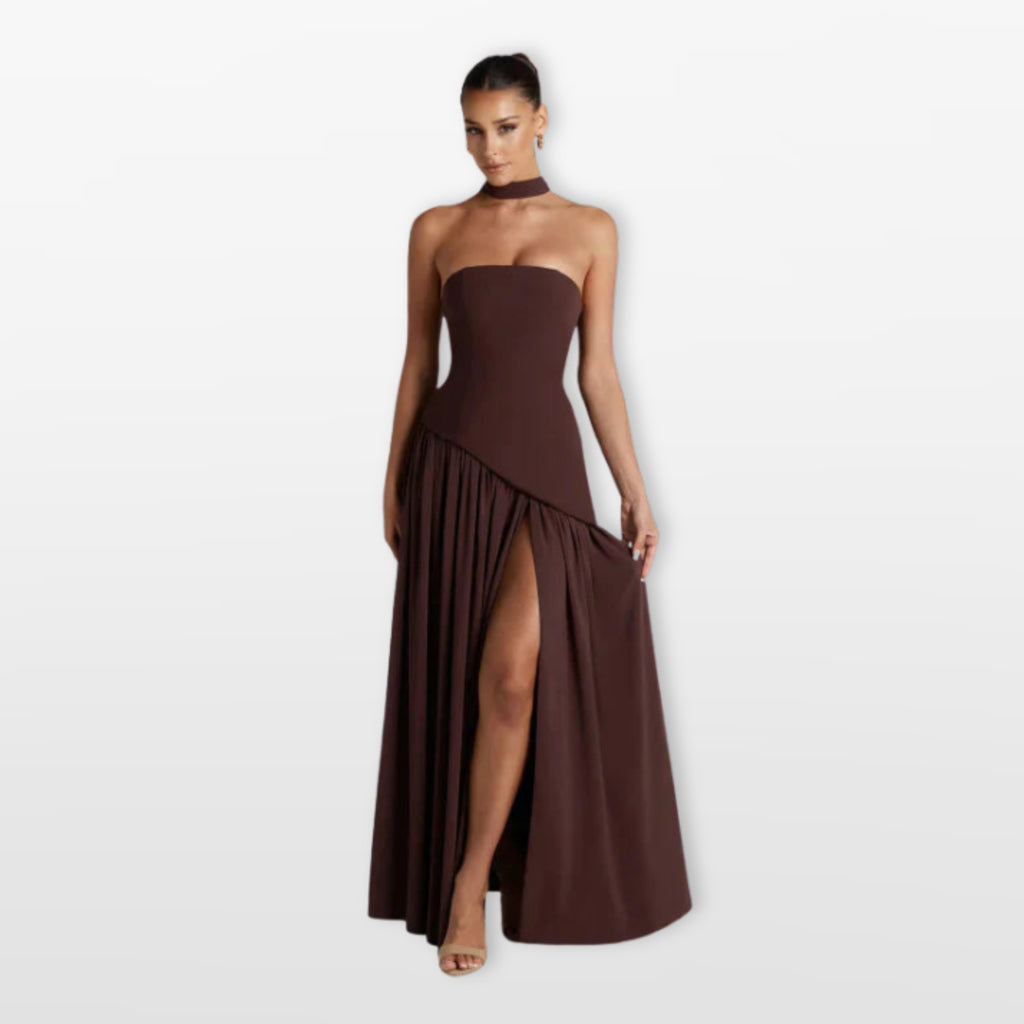 Women’s Strapless Maxi Dress Elegant High Slit