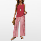 Women Two Piece Wide Leg Pant Set