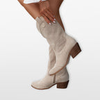 Women Perforated Western Ankle Boots