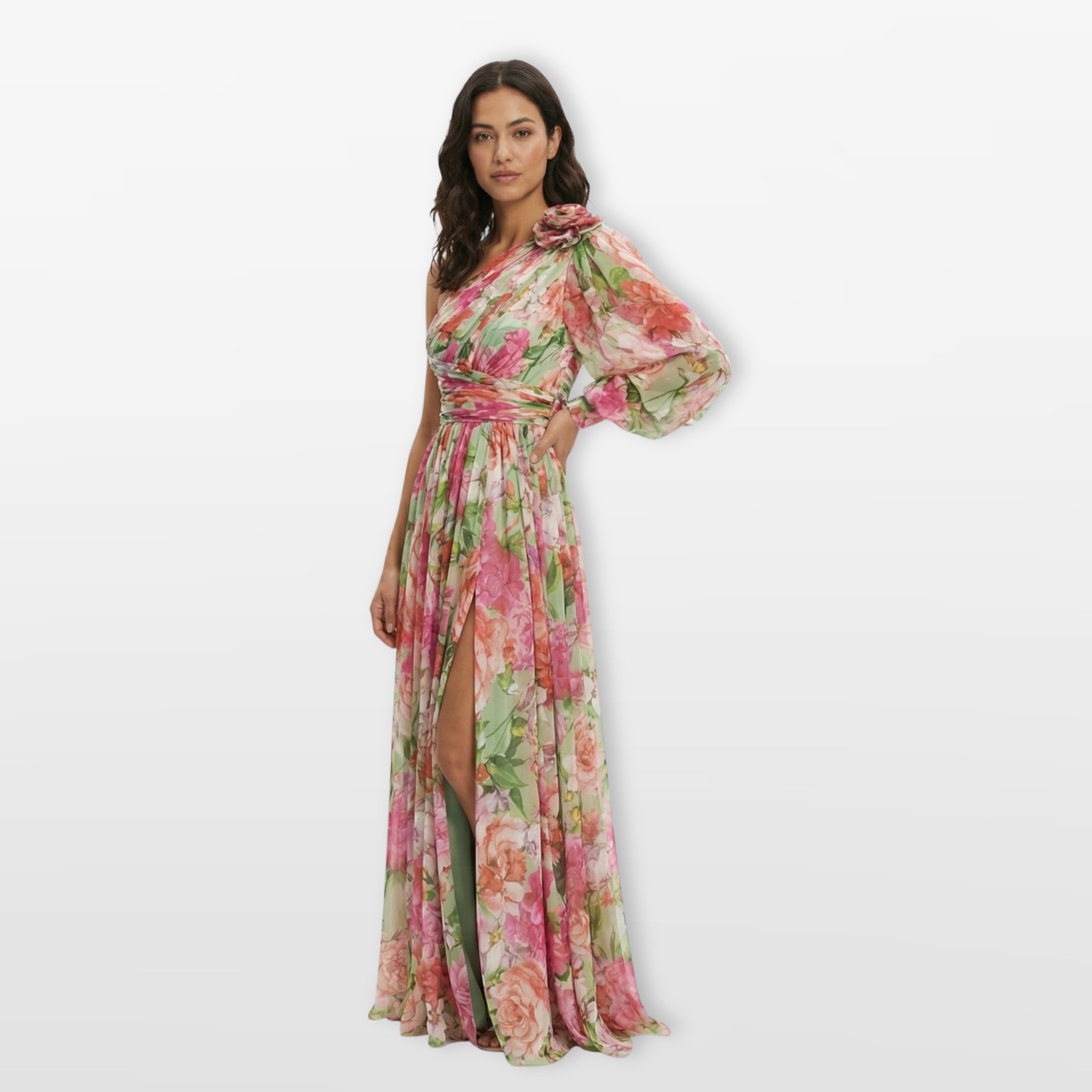 Women’s One Shoulder Floral Maxi Dress Slit