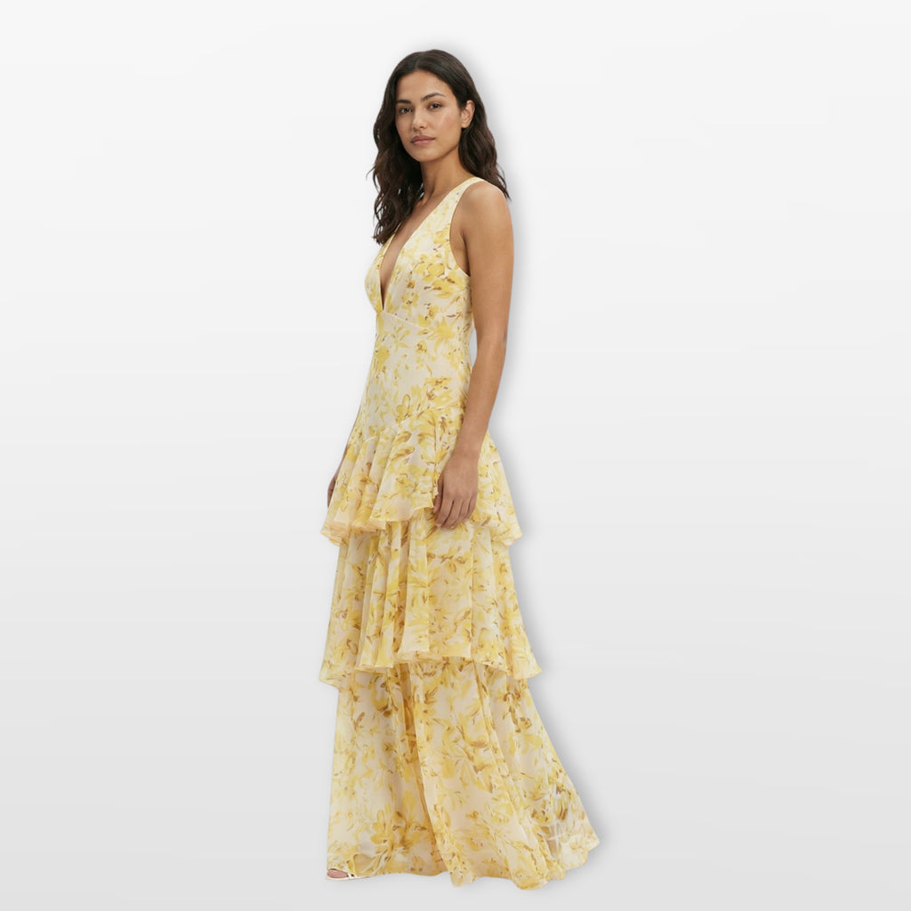 Women’s Floral Maxi Dress Backless Tiered Flowing