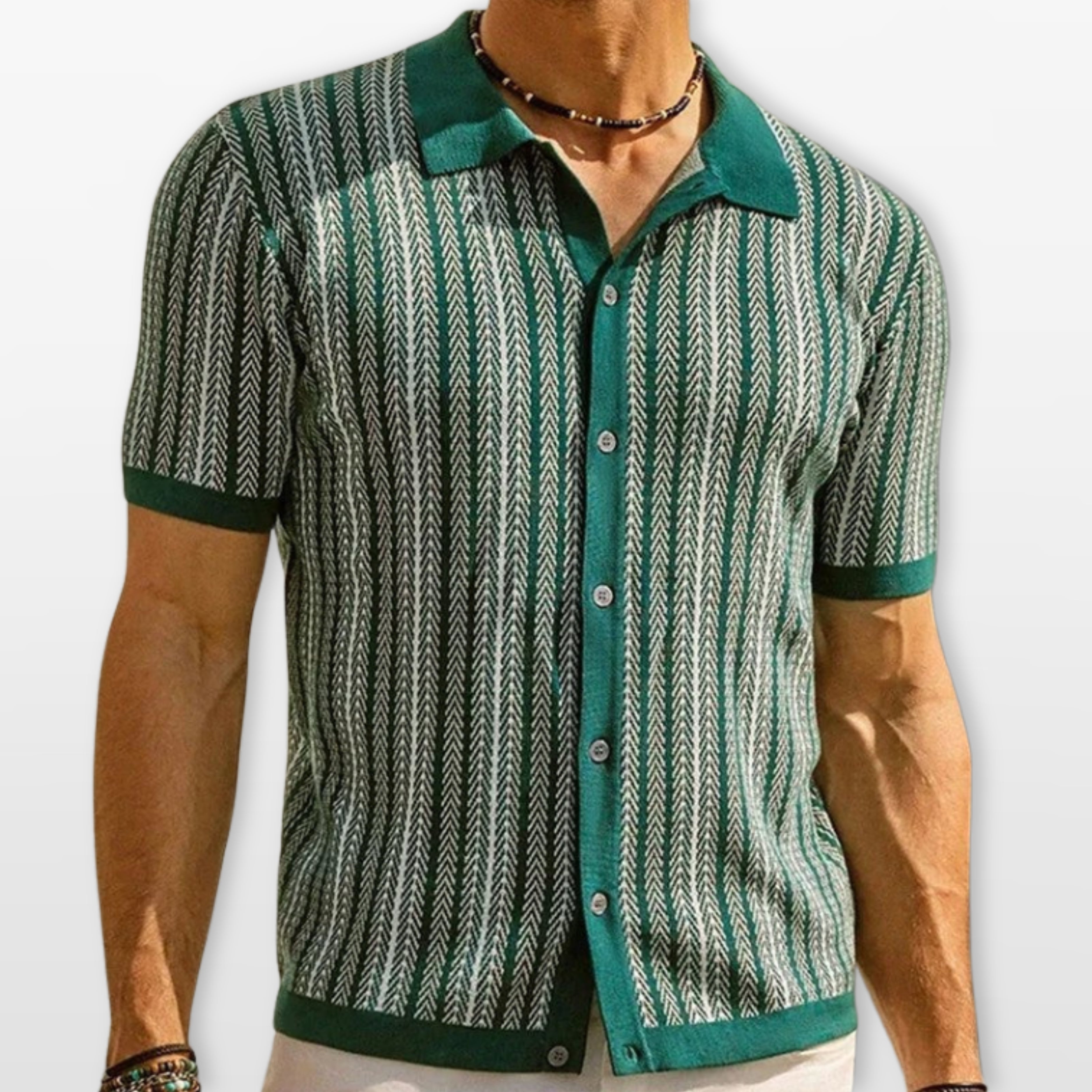 Men’s Striped Button Polo Shirt