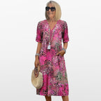 Women Boho Midi Dress V Neck