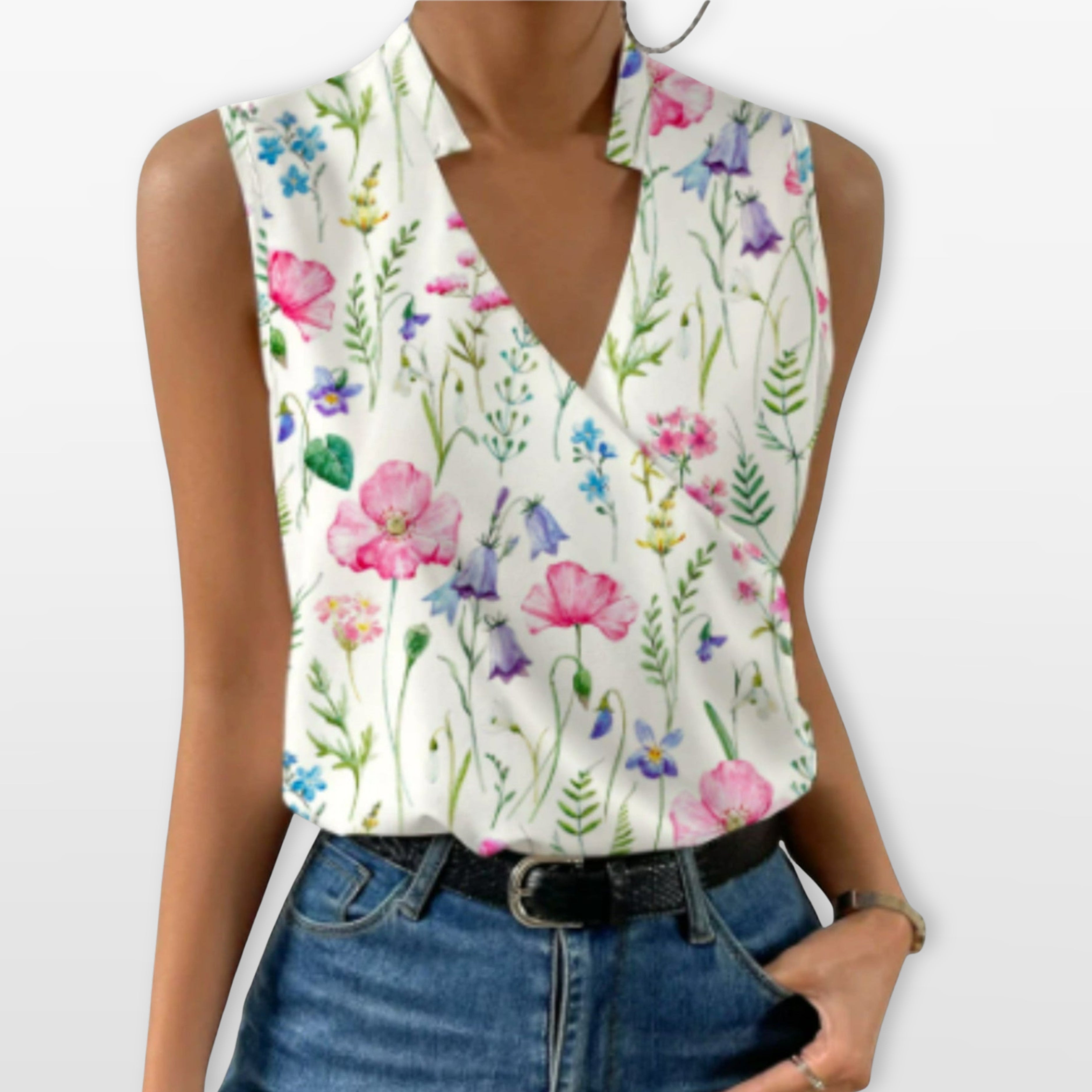 Women’s Sleeveless V Neck Blouse Wrap Front