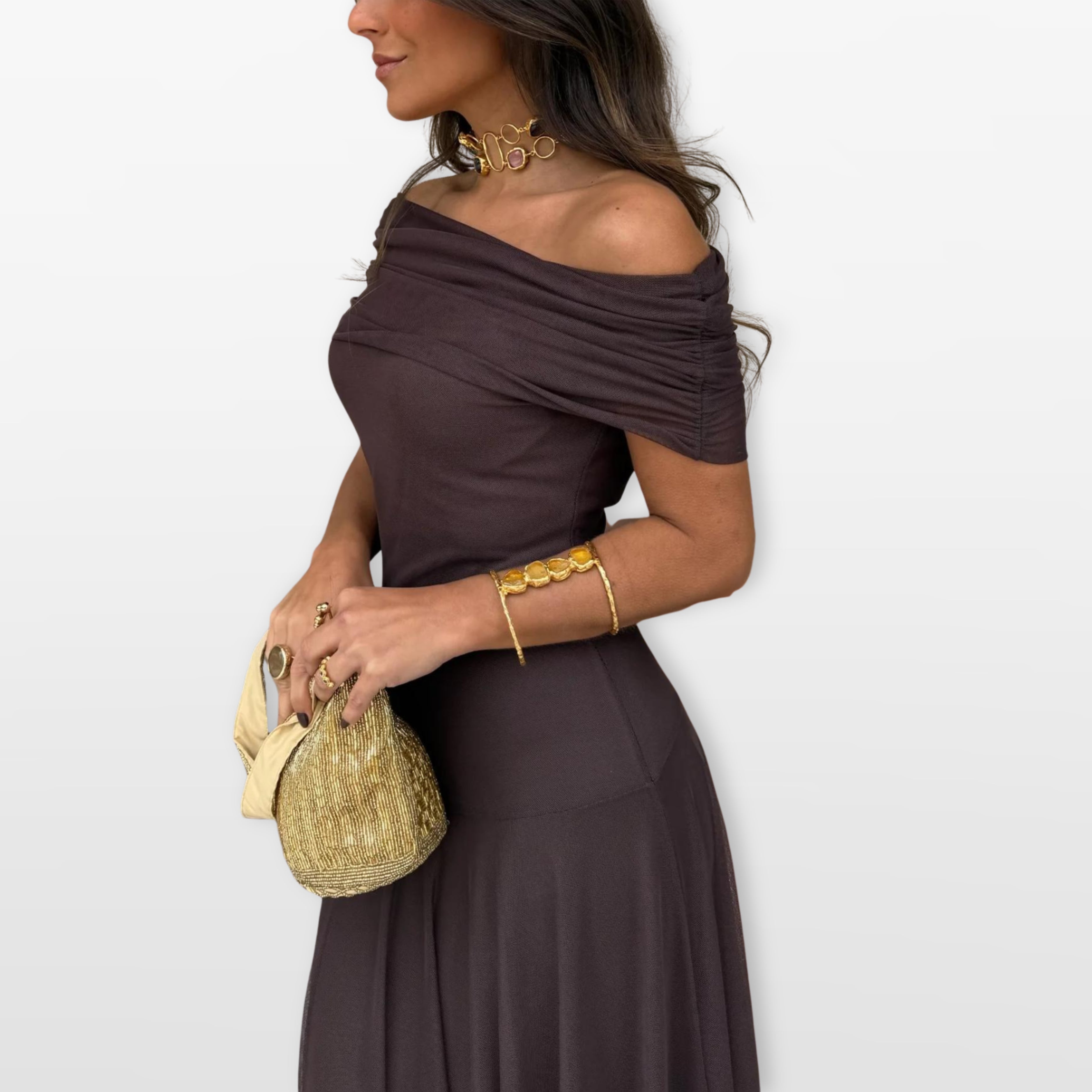 Women’s Off Shoulder Maxi Dress Mesh Elegant