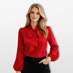 Women’s Long Sleeve Bow Tie Blouse Elegant Office