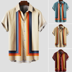 Men Retro Stripe Short Sleeve Shirt