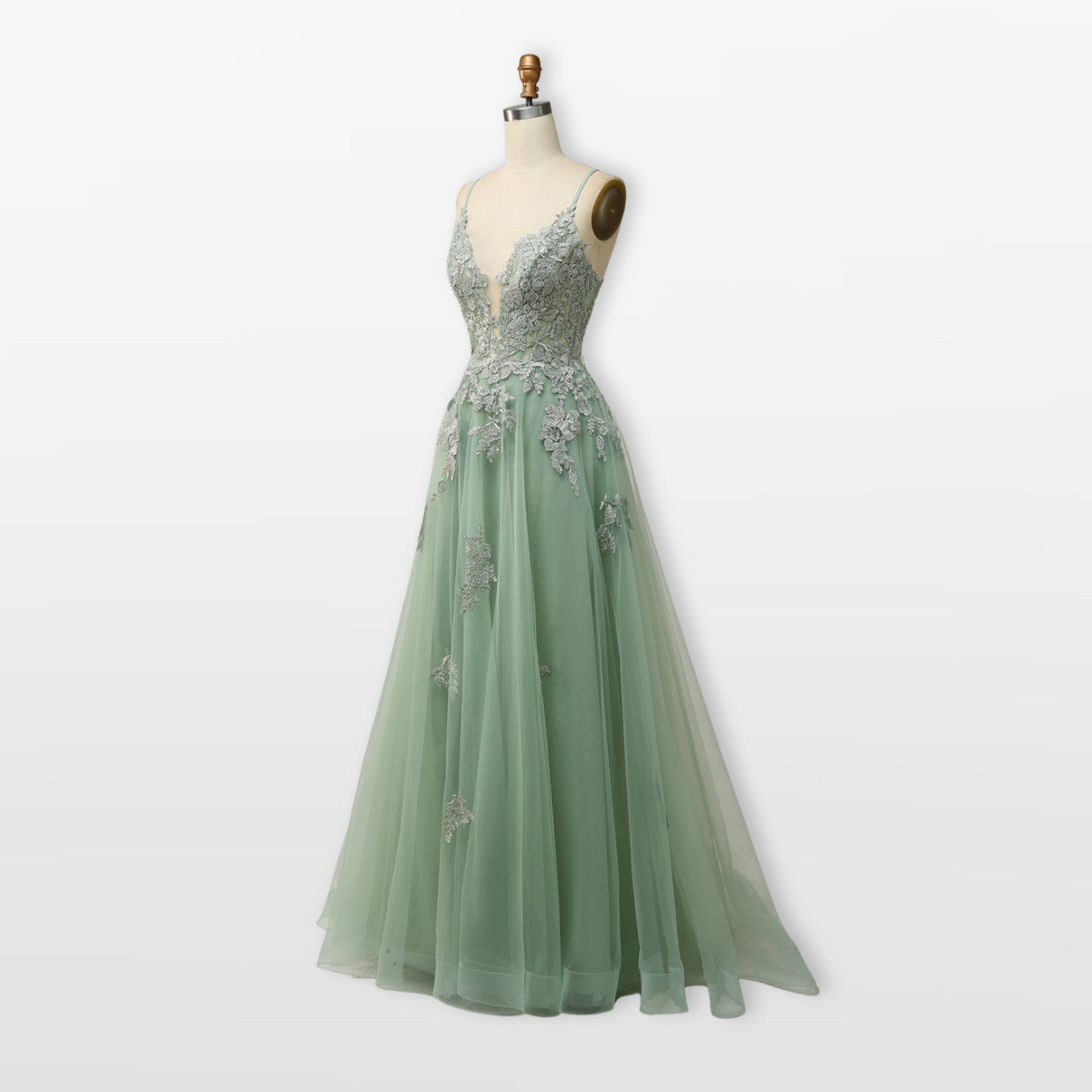 Women’s Lace Tulle Evening Dress Backless Slit