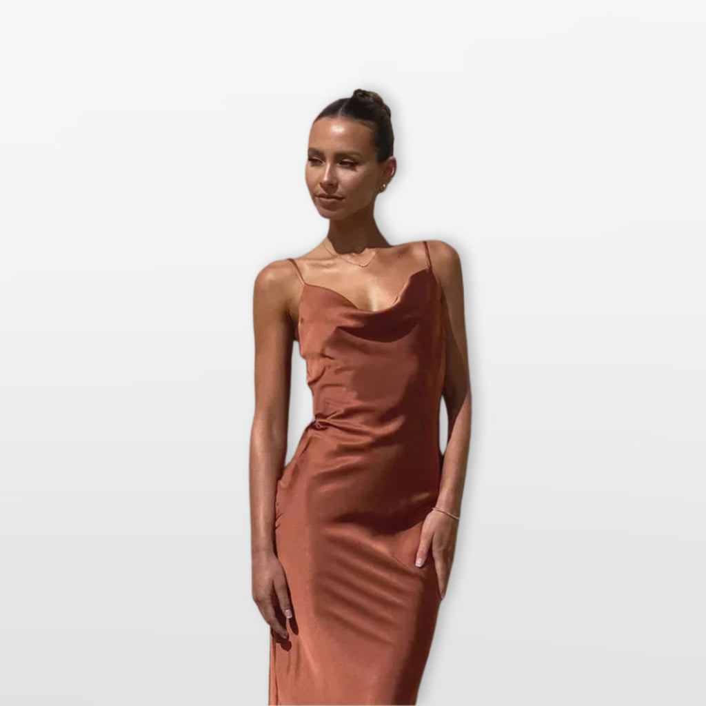 Women’s Satin Maxi Dress Cowl Neck