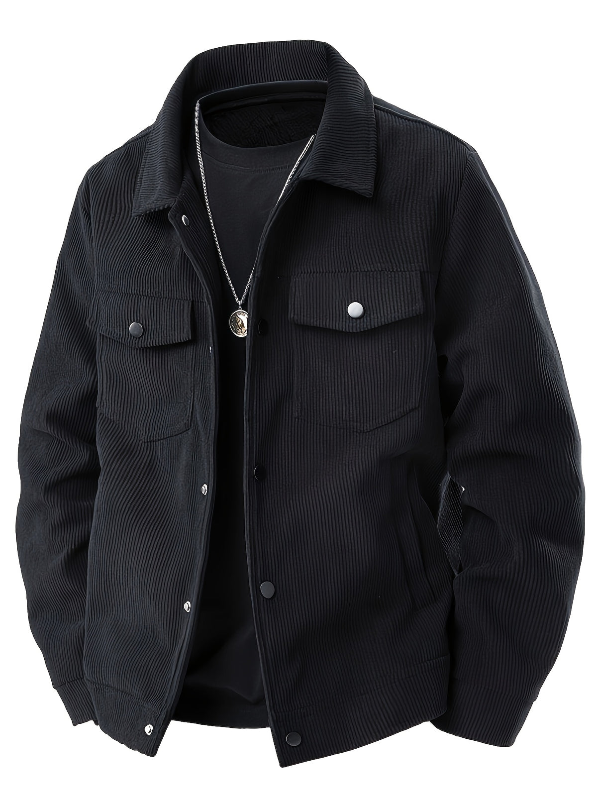 Men's Ribbed Snap Button Casual Jacket