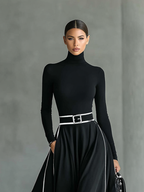 Women's Turtleneck Maxi Dress with Contrast Trim
