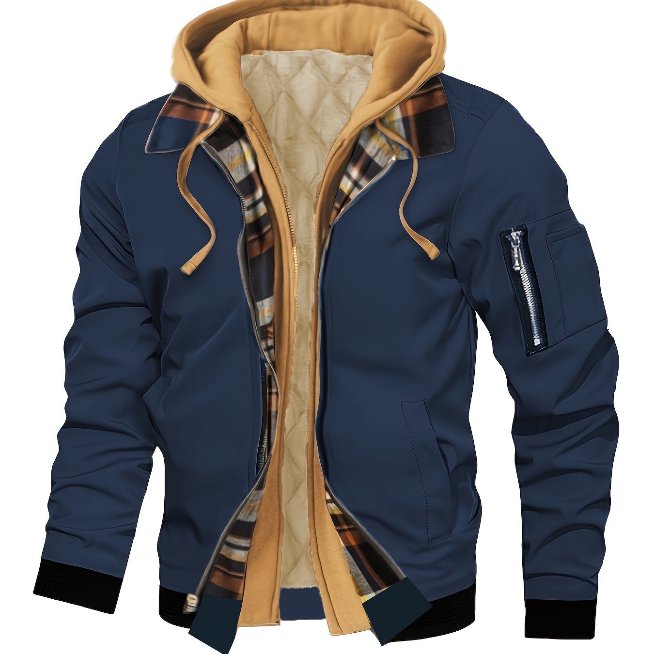 Men’s Hooded Jacket with Plaid Trim