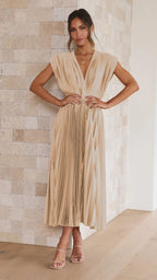 Women's Elegant Pleated Midi Dress