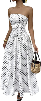 Women's Strapless Polka Dot Maxi Dress