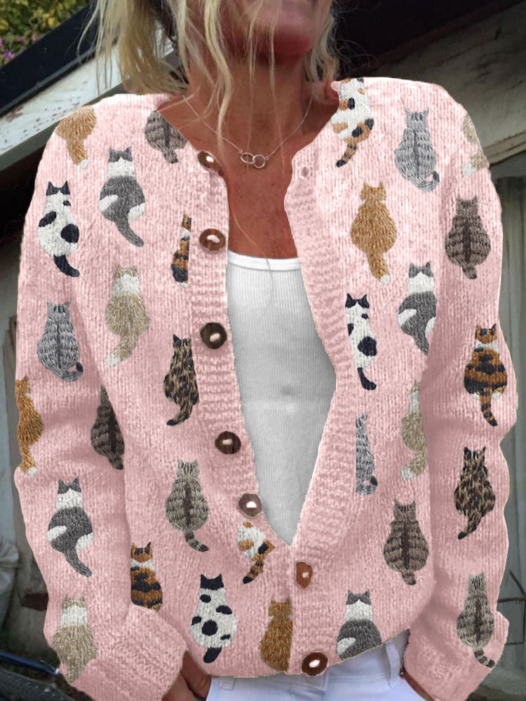 Women’s Cat Print Button Cardigan