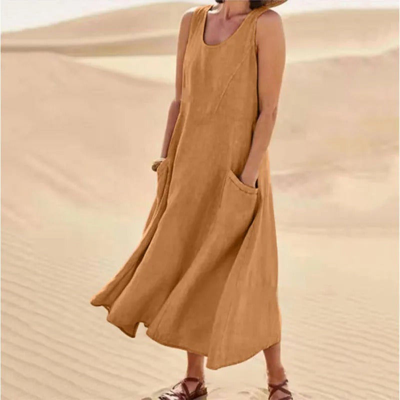 Women's Linen Pocket Maxi Dress