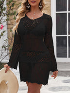 Women’s Crochet Long Sleeve Beach Cover Up Dress