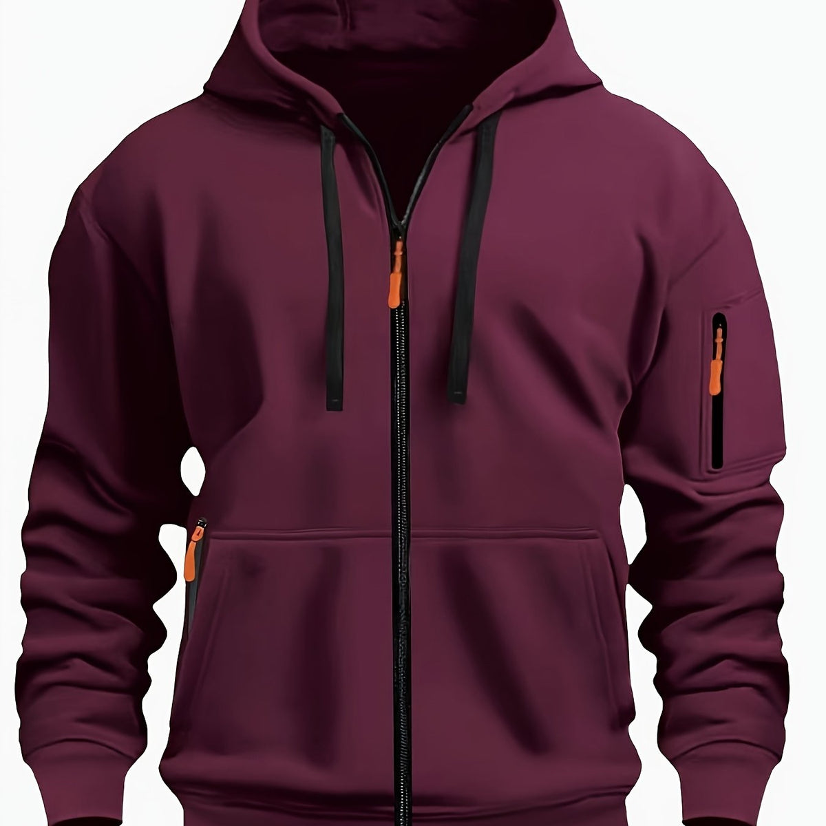 Men's Full-Zip Hooded Sweatshirt with Sleeve Detail