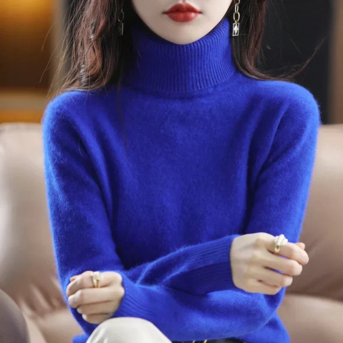 Women’s Turtleneck Sweater with Ribbed Trim