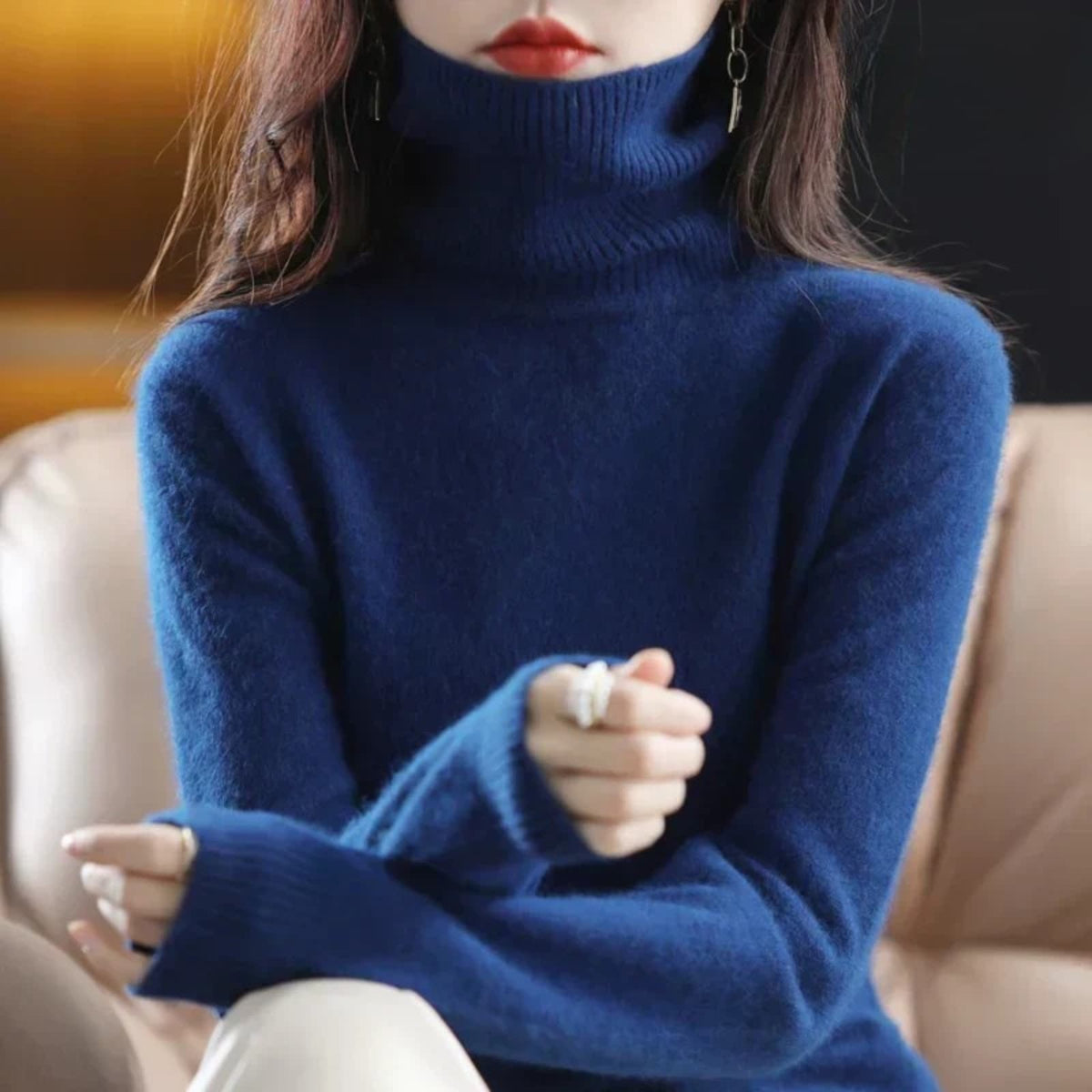 Women’s Turtleneck Sweater with Ribbed Trim