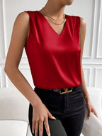 Women’s Satin Sleeveless V-Neck Blouse