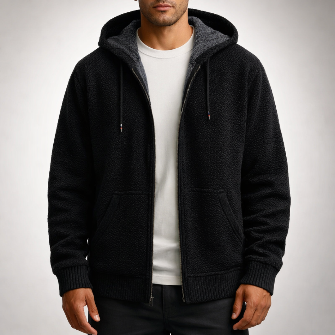 Men’s Textured Knit Hooded Zip-Up Sweater