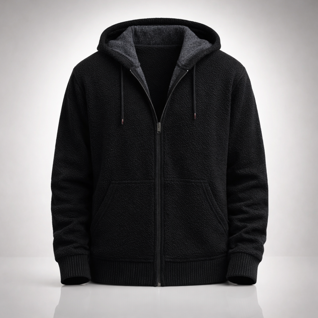 Men’s Textured Knit Hooded Zip-Up Sweater