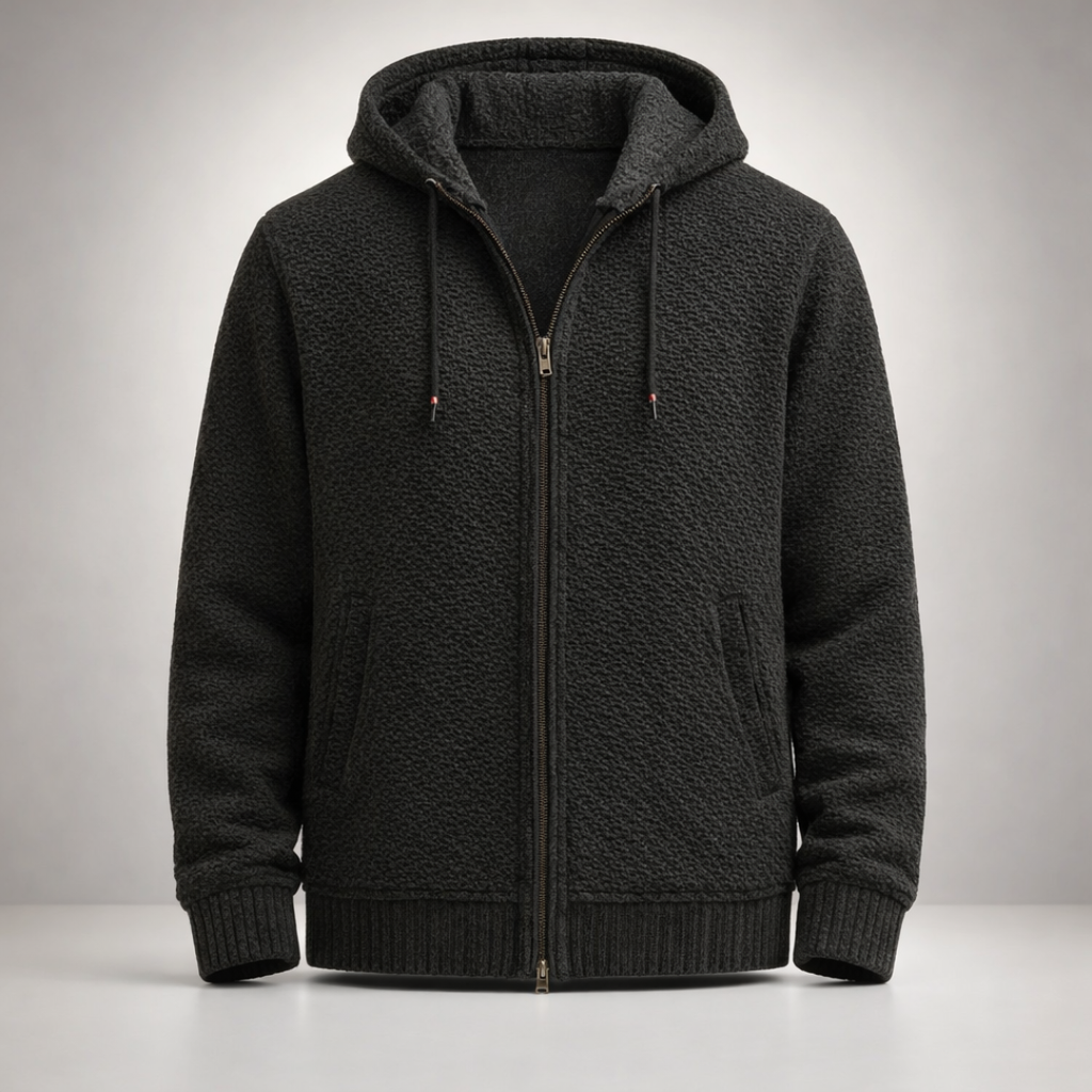 Men’s Textured Knit Hooded Zip-Up Sweater