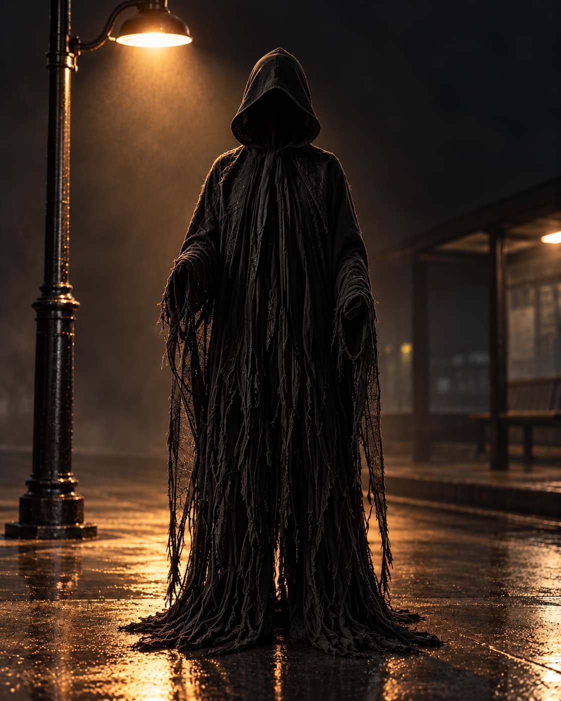Halloween Hooded Ghost Costume with Tattered Cape