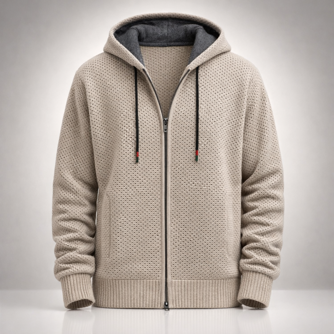 Men’s Textured Knit Hooded Zip-Up Sweater