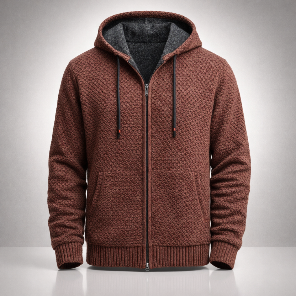 Men’s Textured Knit Hooded Zip-Up Sweater
