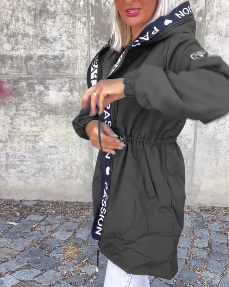 Women's Hooded Longline Jacket with Drawstring Waist