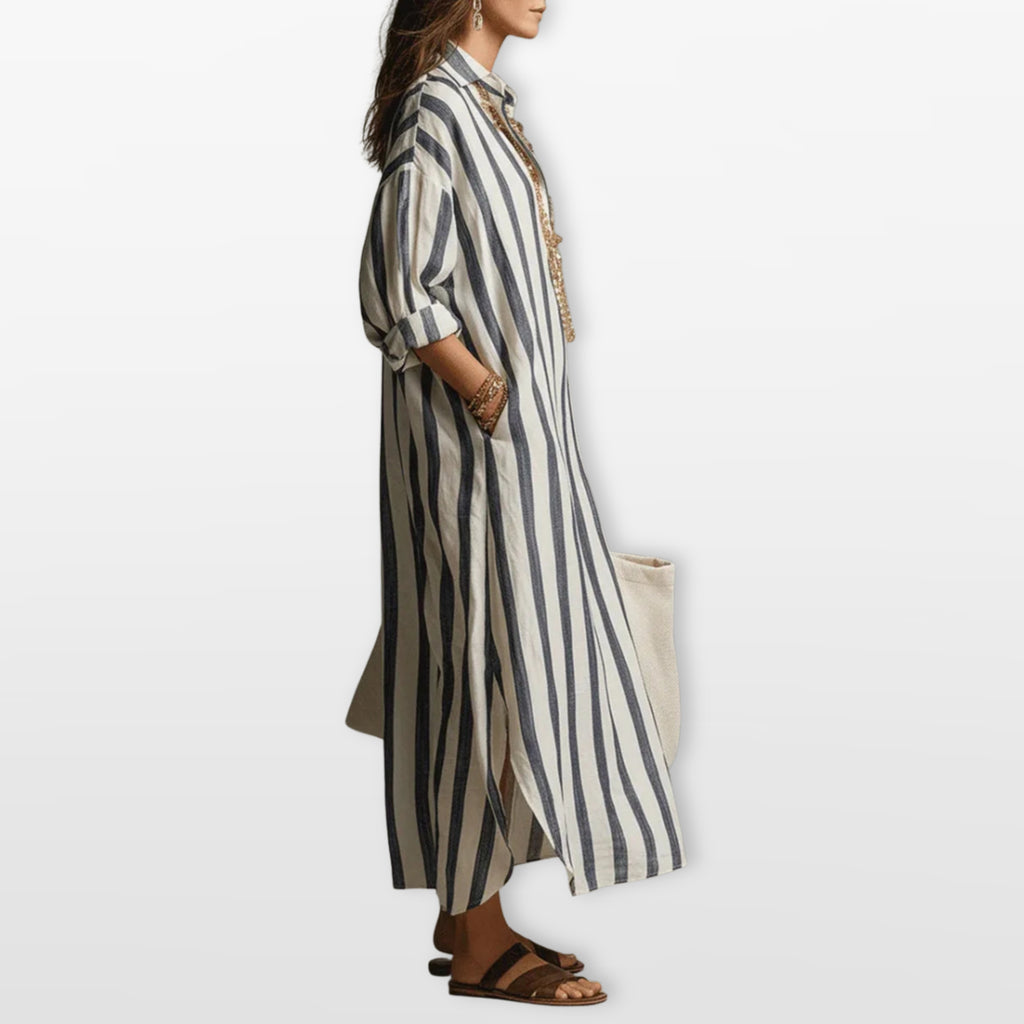 Women’s Striped Maxi Shirt Dress