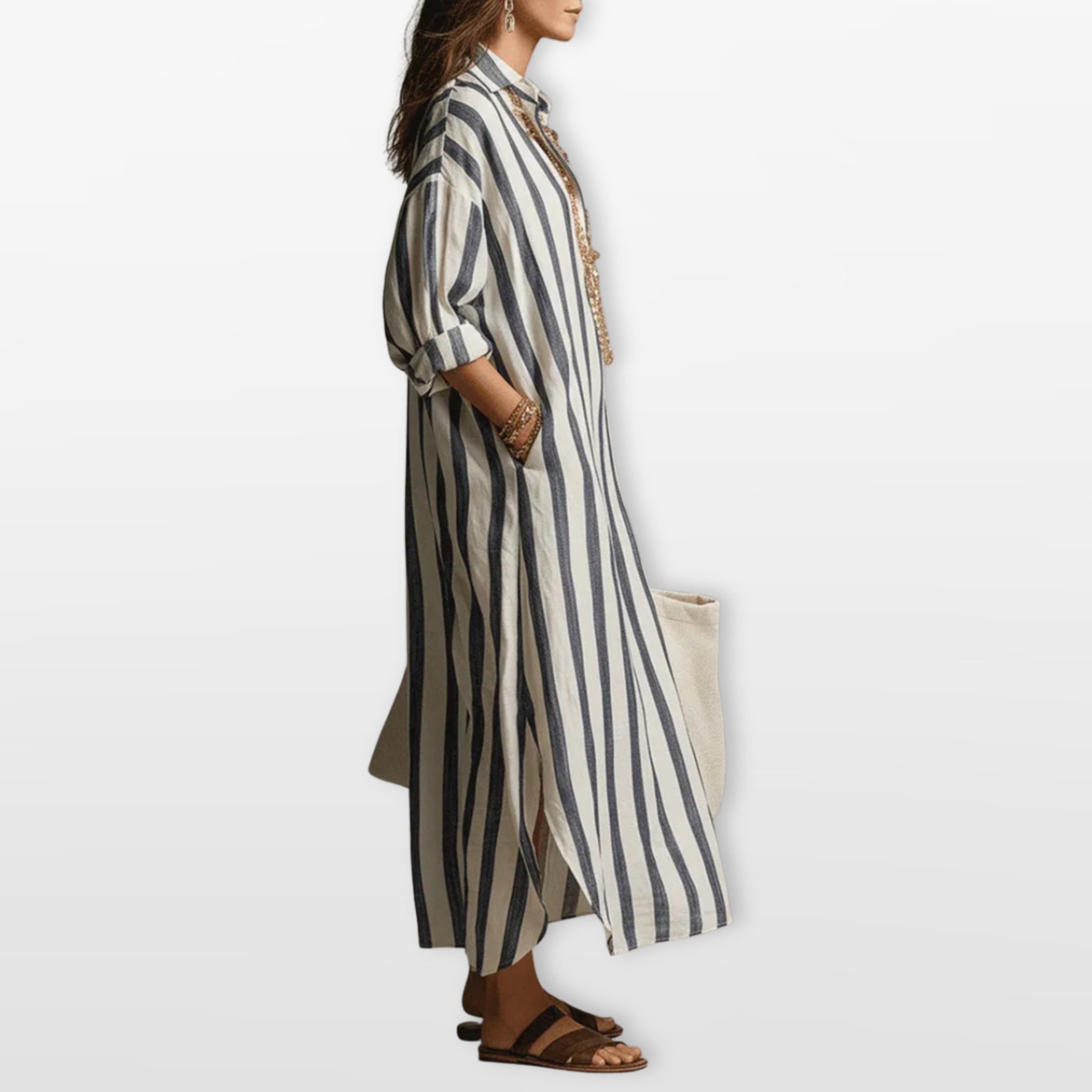 Women’s Striped Maxi Shirt Dress