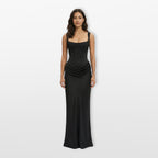 Women’s Fitted Satin Evening Dress Draped Maxi