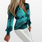 Women’s Long Sleeve V Neck Top Ruched Waist