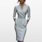 Women Tailored Midi Dress Belted Silhouette