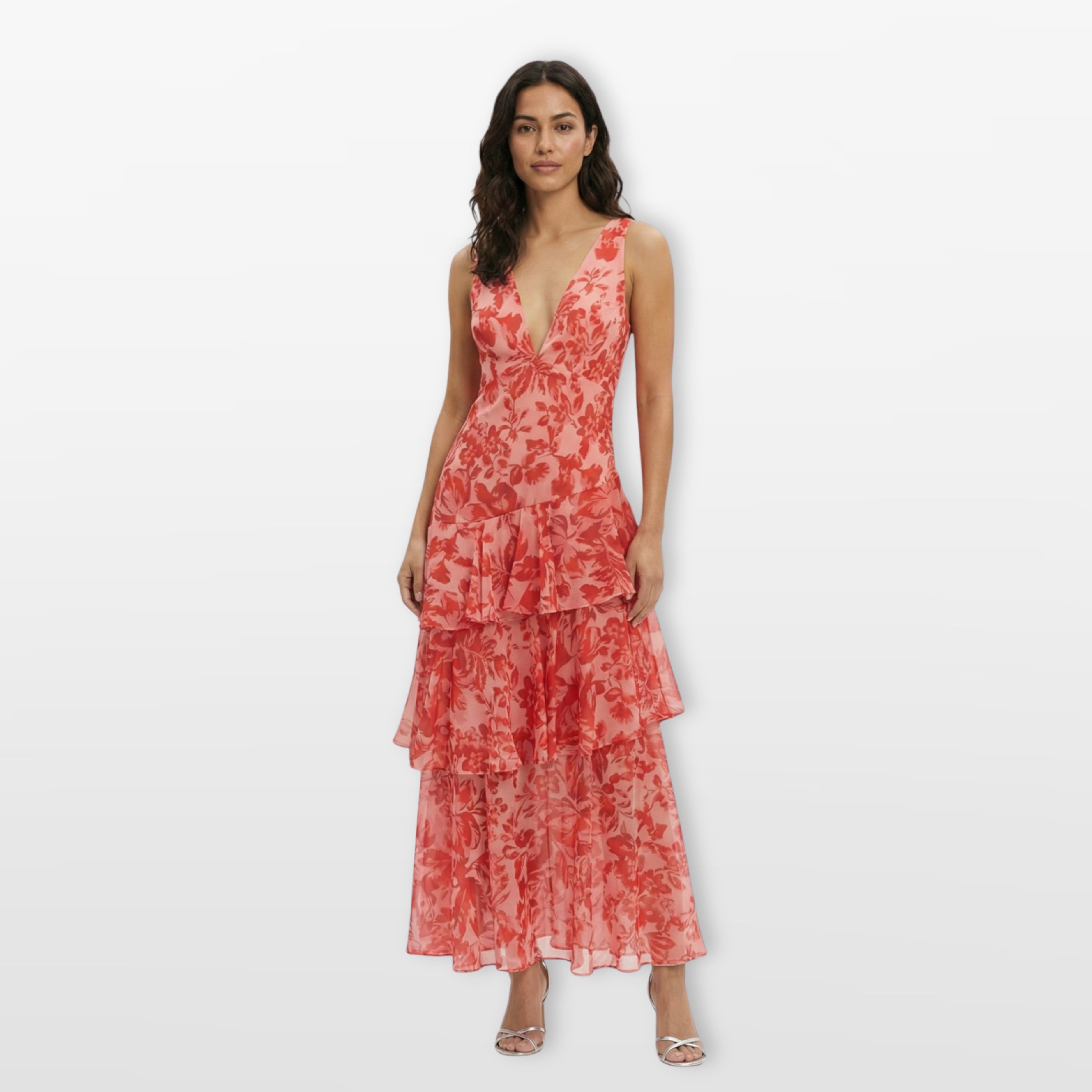 Women’s Floral Maxi Dress Backless Tiered Flowing